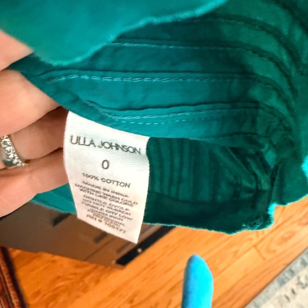 Ulla Johnson Teal Puff-Sleeve V-Neck Blouse - Picture 4 of 4